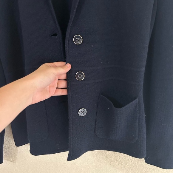 Talbots Merino Wool Knit Navy Cardigan Sweater Pockets Dark Academia Button Up M - Picture 3 of 7